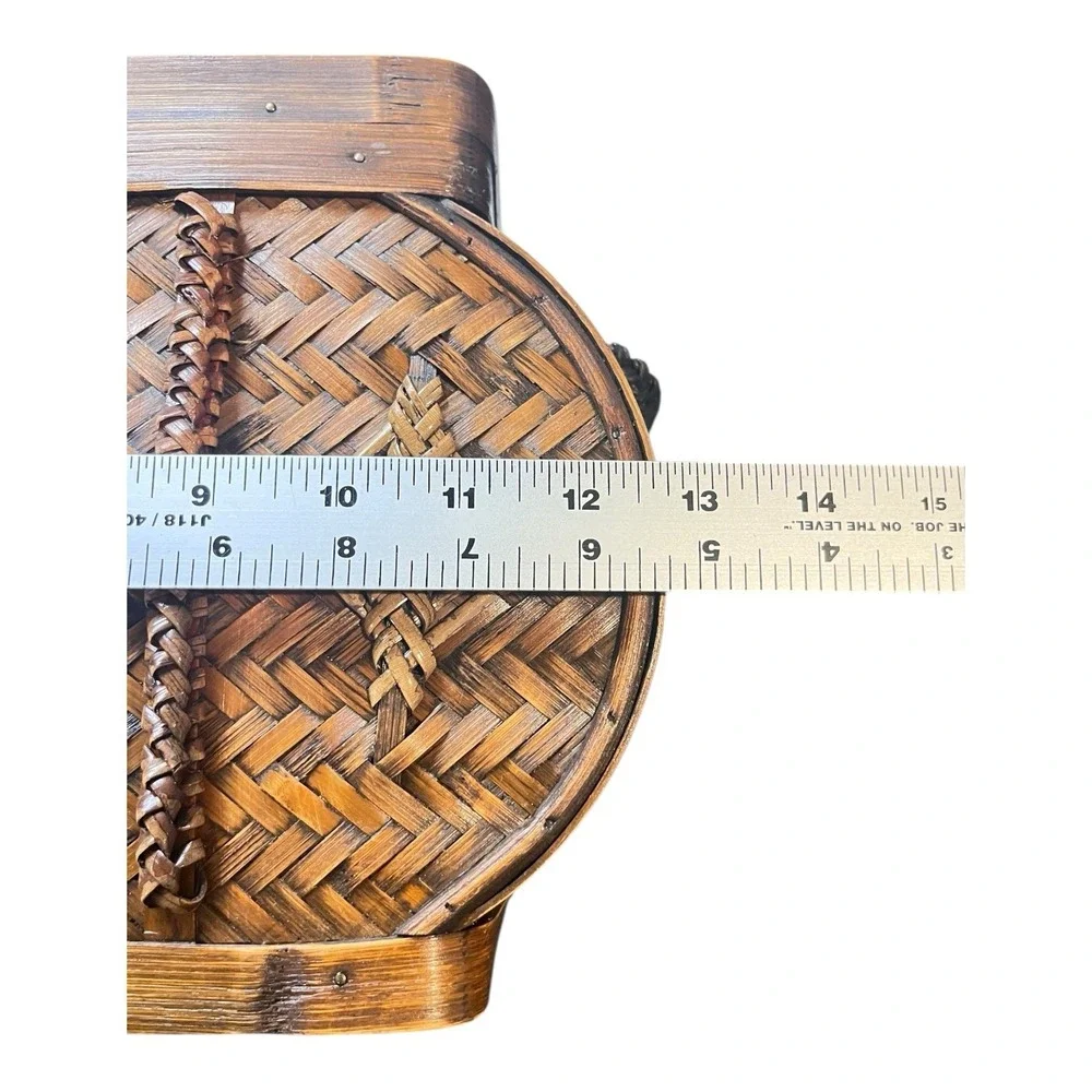 Vintage Woven Wicker Keepsake Basket Brass Hinges Clasp Closure